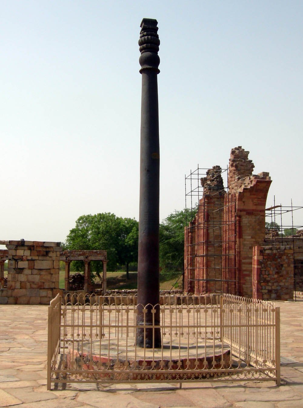 The iron pillar at Delhi, barely rusted after more than 1,500 years