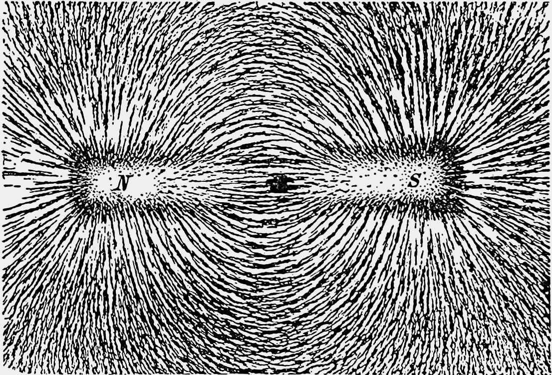 Iron filings showing the field around a magnet
