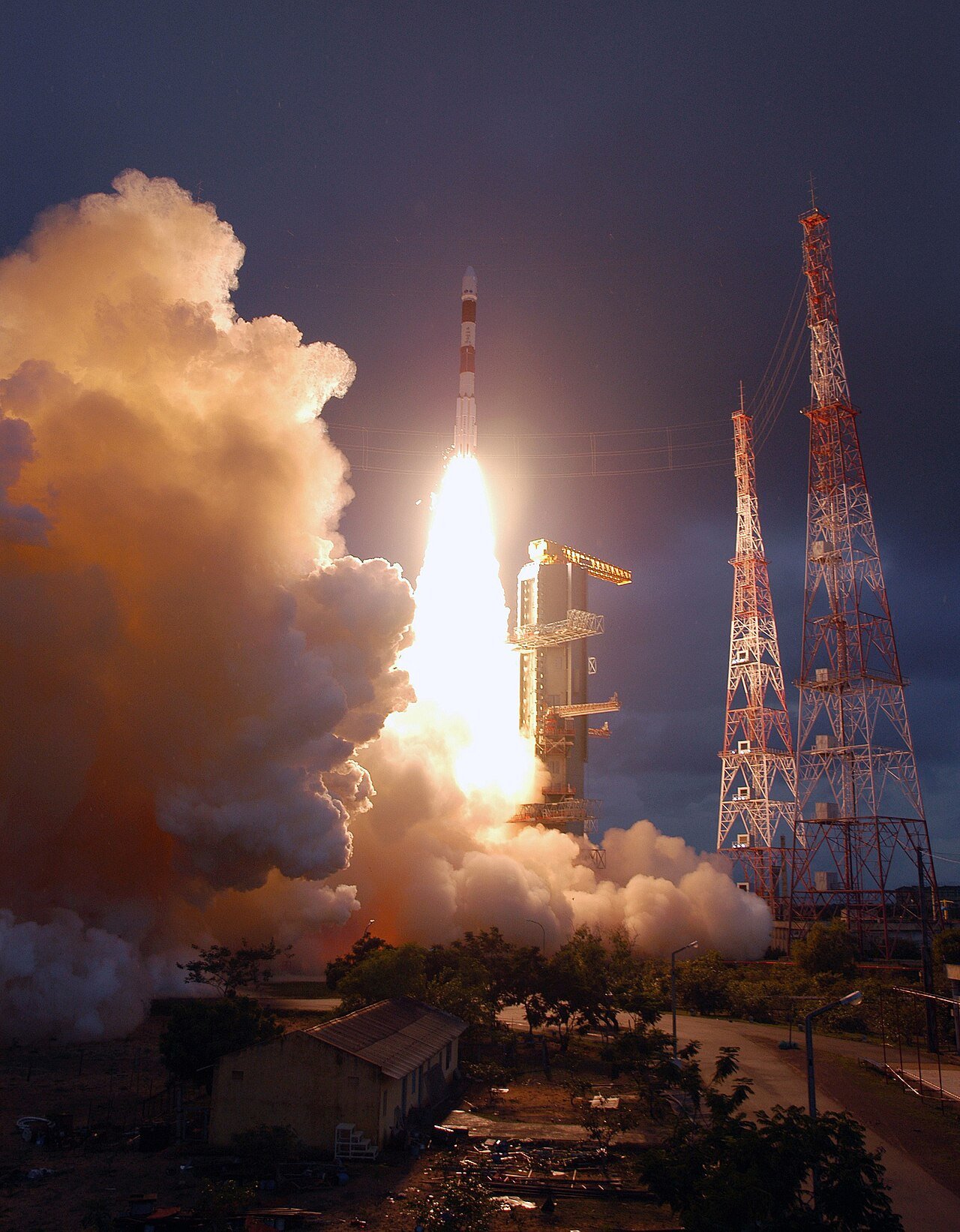 An Indian PSLV launch vehicle on the pad