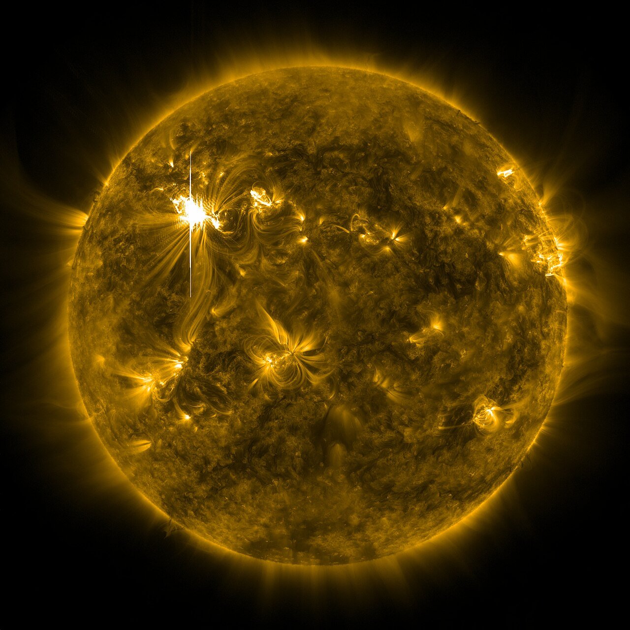 A solar flare, seen in ultraviolet light